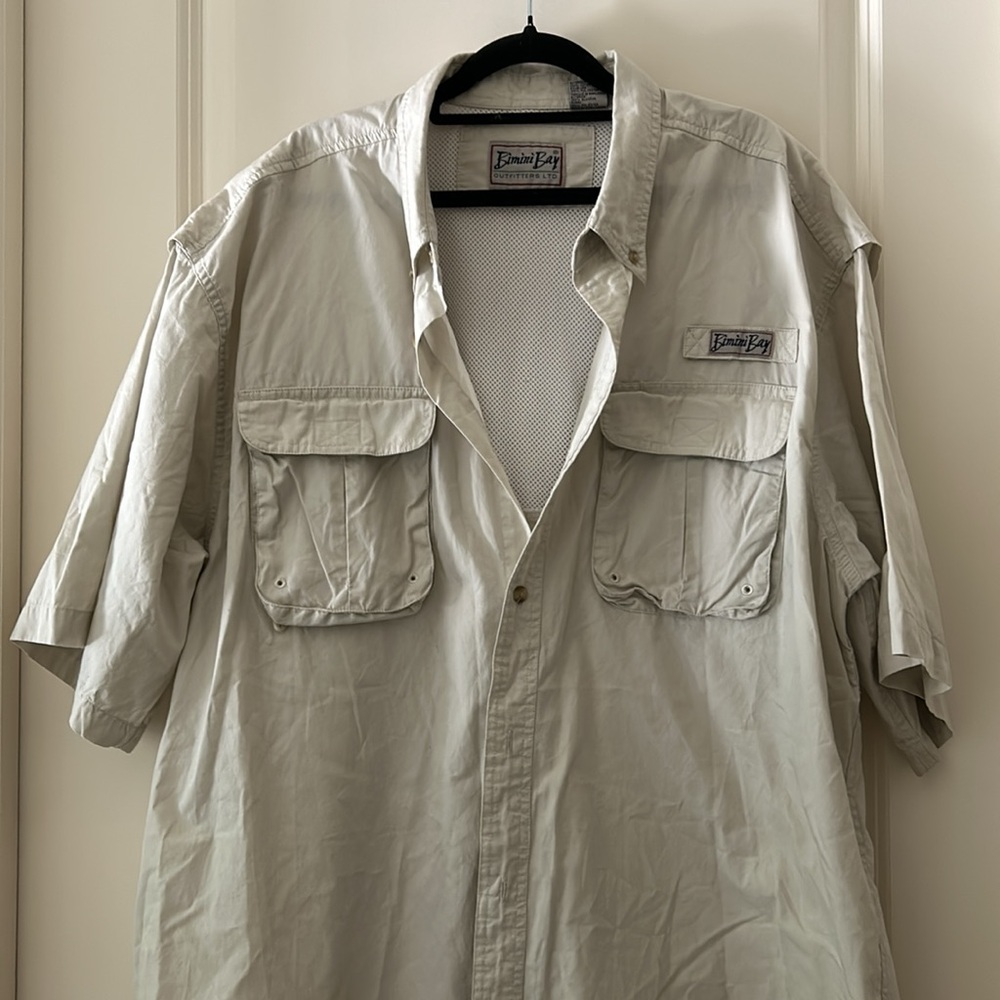 Bimini Bay men Button Down outdoorsman short sleeve vent shirt pockets size XXL